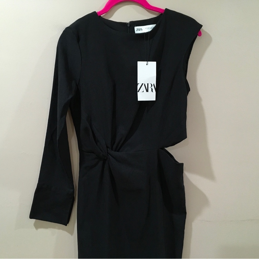 Zara Midi Dress Women’s S Black Cut Out One Shoulder Stretch New 9304/459 - Picture 6 of 12